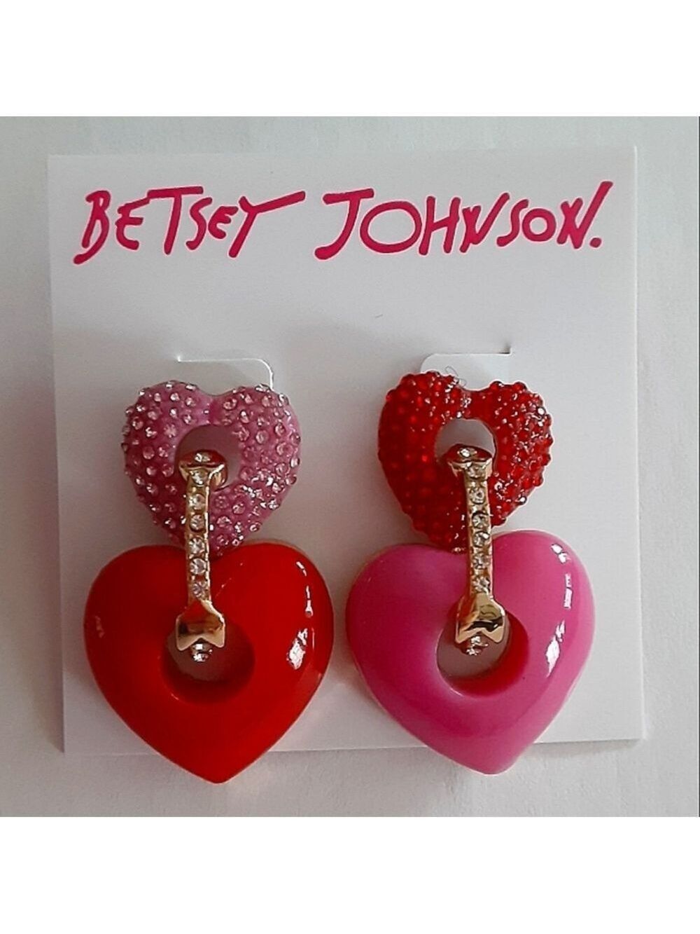 Betsey Johnson Double Heart Mismatch Earrings New